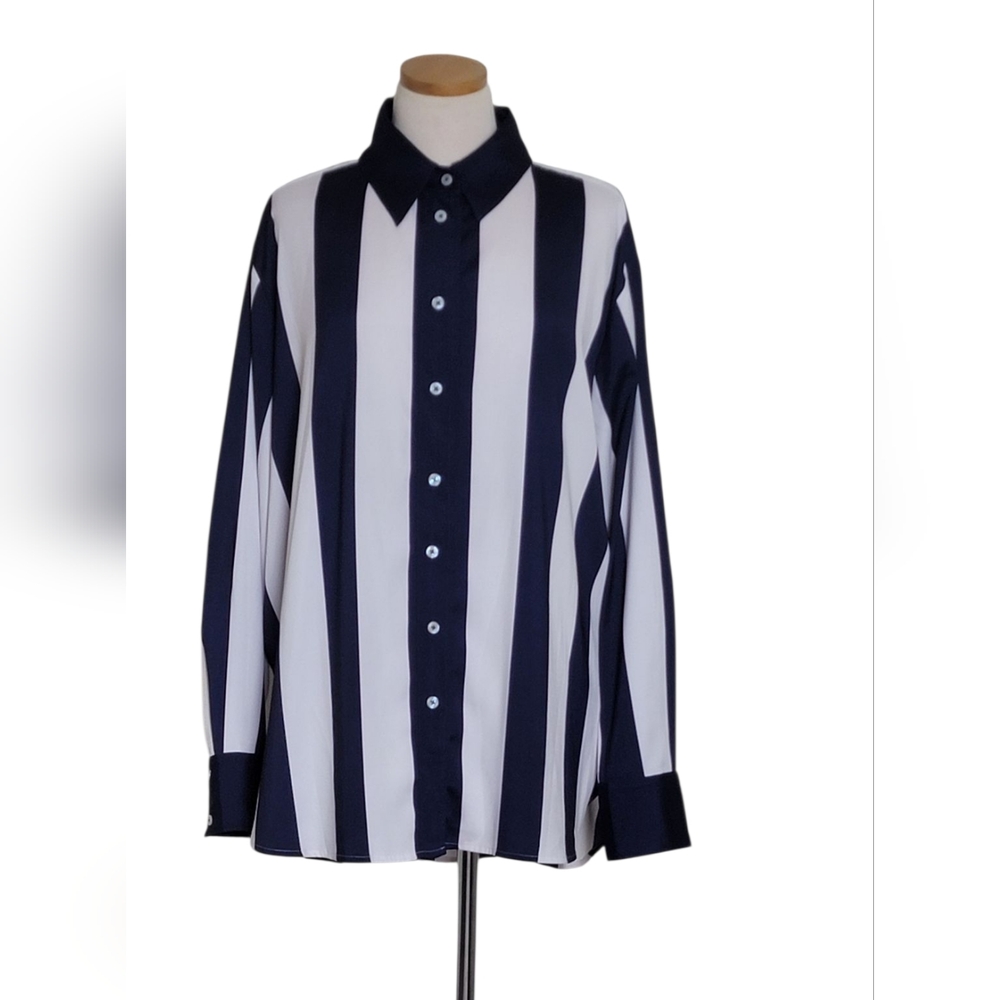 Lane Bryant Stripe Button-Down Collared Blouse - image 2